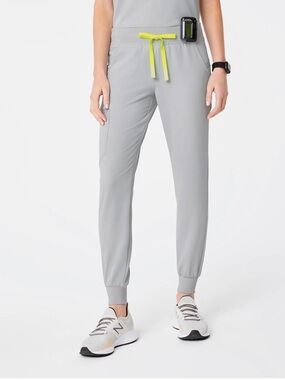 Light Gray Jogger Pants with Neon Drawstring